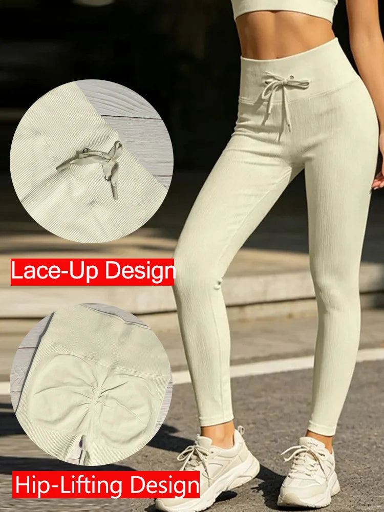 Ribbed Yoga Leggings Sports Tights Woman Seamless Yoga Pants Tummy Control Gym Fitness Legging Push Up Workout Legins Female