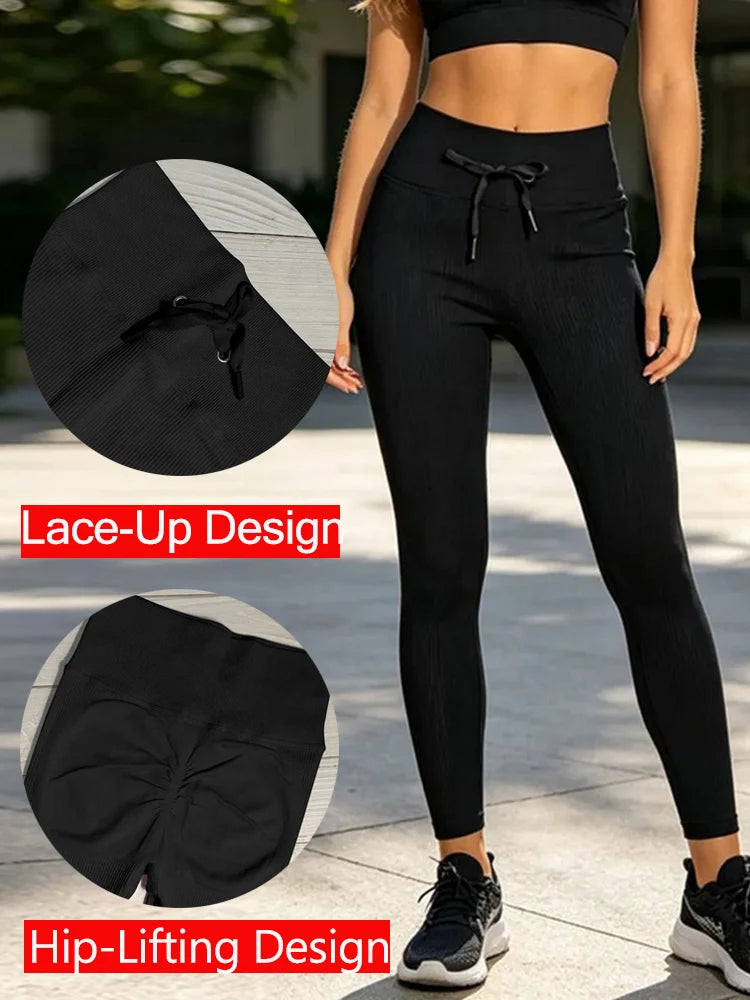 Ribbed Yoga Leggings Sports Tights Woman Seamless Yoga Pants Tummy Control Gym Fitness Legging Push Up Workout Legins Female
