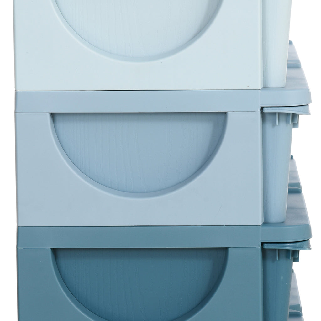 Organisateur de jouets pour enfants à 3 niveaux avec 6 tiroirs, boîtes de rangement en plastique, 75x37x56,5cm, bleu
