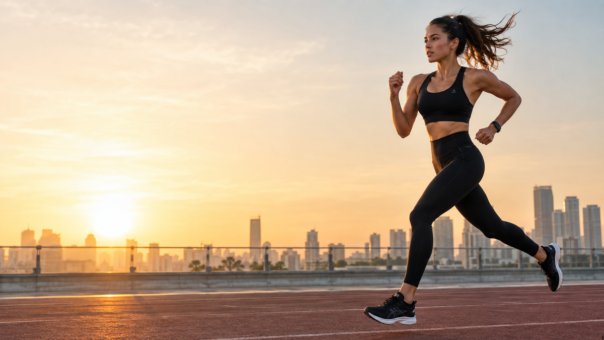 Femme en legging de sport en pleine course