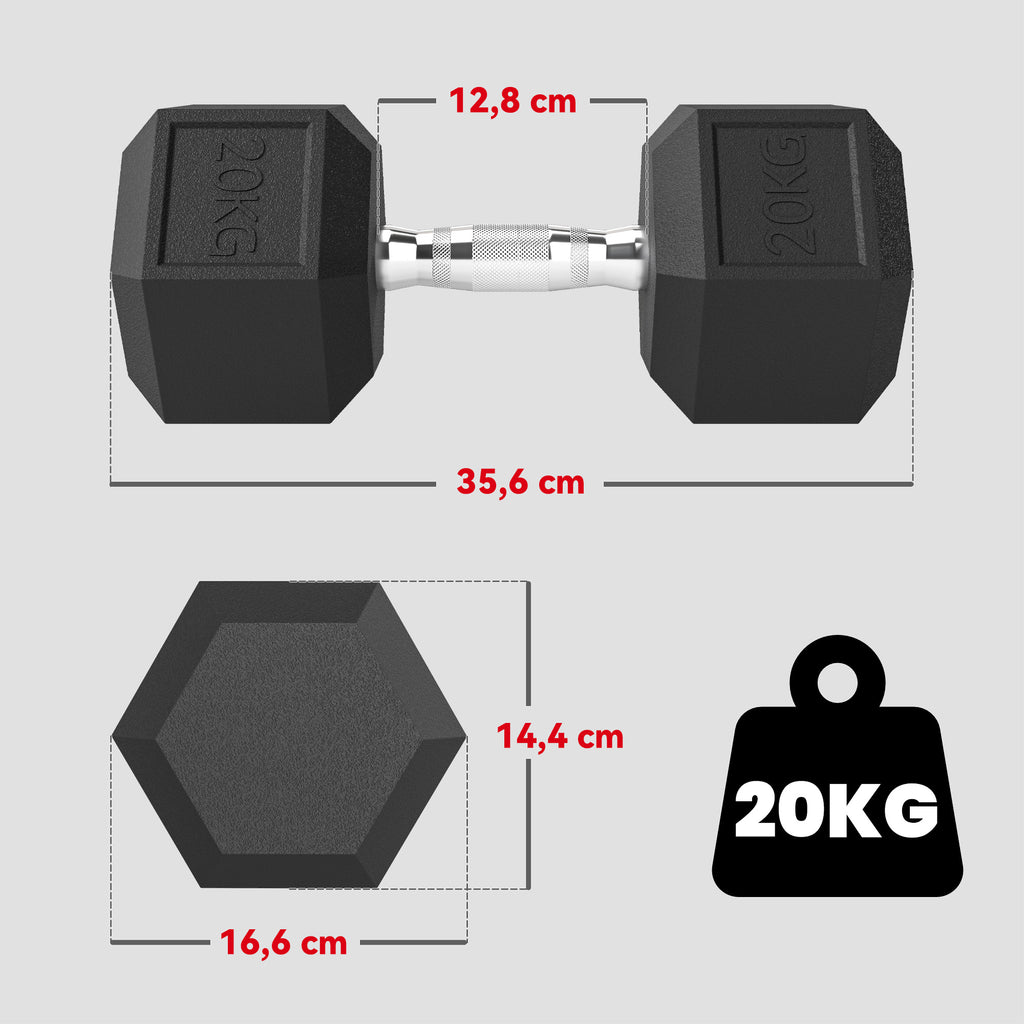 Haltère courte poids 20 Kg - 1 pièce, Haltère hexagonale entraînement musculaire & haltérophilie - métal caoutchouc noir